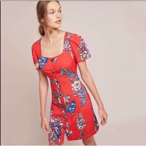 Anthropologie Maeve Caldwell‎ Button-down Dress floral red Women 6